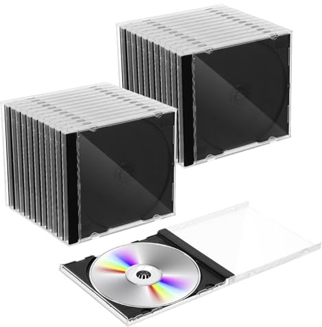 zisiueel 20 Pack Upgraded Standard Single Clear CD Jewel Case,CD Storage Case with Assembled Black Tray, Thickened Material