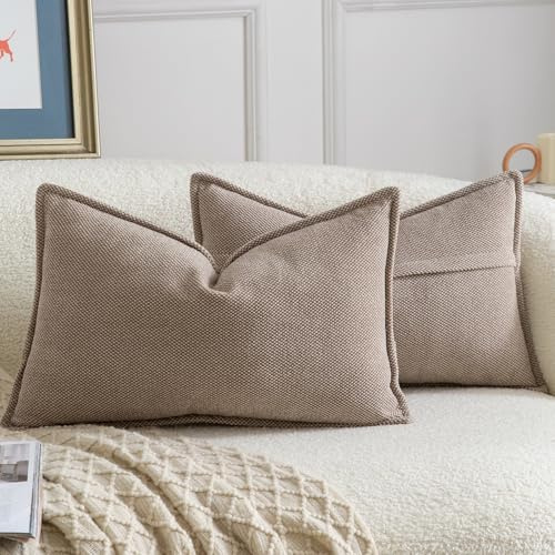 MADIZZ Set med 2 st Dekorsiktiga Chenille Kuddfodral Mjukna Boemiska Kuddöverdrag Modern Heminredning för Soffa Vardagsrum Sovrum Ljus taupe 40x60 cm