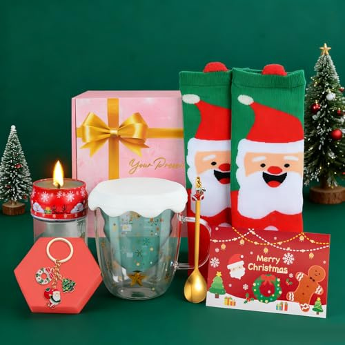 TOSZOLY Coffret Cadeau Femme Noel, Coffret Noel Femme Fille mit Tasse Noel Bougie, Chaussette, Carte, Boîte, Cadeaux Anniversaire Filles, Idee Cadeau de Noël Pour Maman, Collegue, Amis, Sœur