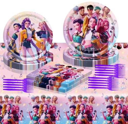 51 pcs Set de Vajilla para Fiesta de Cumpleaños, 20 Platos, 20 Servilletas y 1 Mantel ecc, Decoración de Mesa para Fiestas Infantiles y Cumpleaños Temáticos