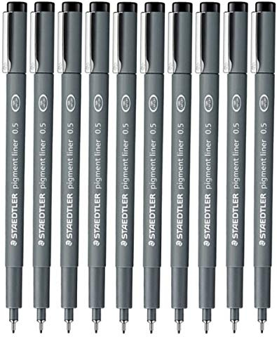 STAEDTLER Staedtler 0.5 Mm Pigment Liner Fineliner Sketching Drawing Drafting Pens Pack Of 10