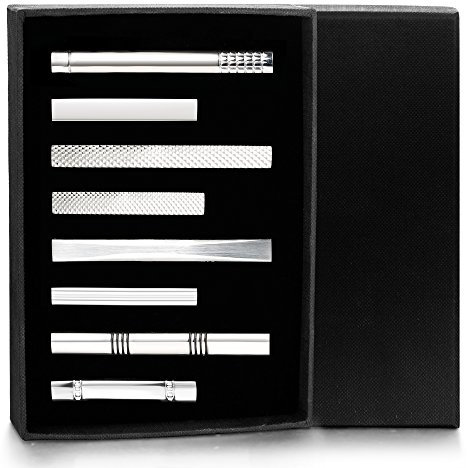 Milacolato Set de 8 Pisacorbata Corbata Clip Pasadores de Corbata Corbata de Seda de barra de boda de negocios set con caja de regalo Hombre