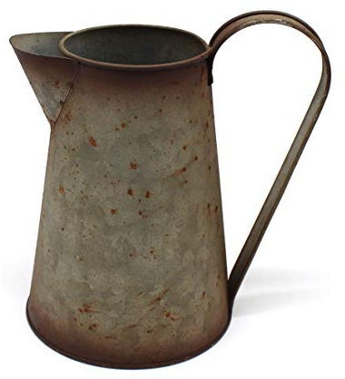 CVHOMEDECO. 7 Inch Galvanized Metal Milk Pitcher, Old Rustic Primitive Watering Can Jug Vase for Home and Garden Décor.