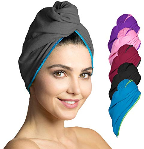 Hårturban mikrofiber - absorberande och snabbtorkande microfiber- speciell turbanhandduk och hårhandduk - 2 stycken (mörkgrå-blå)
