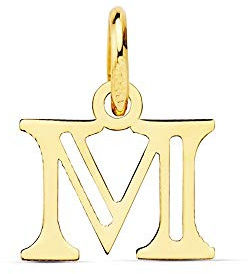 Colgante oro 18k letra M mayúscula 12mm. doble tira calada lisa