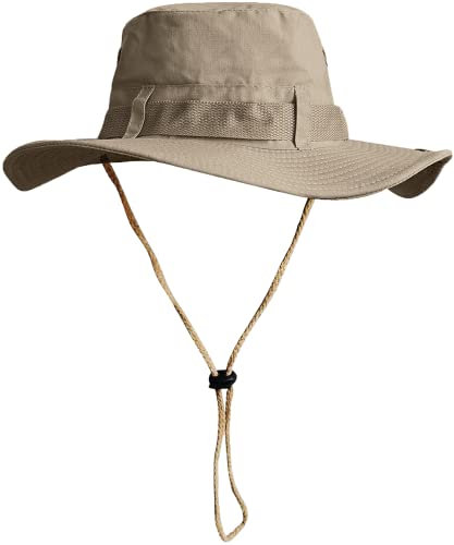 Sombrero del Pescador Plegable para Hombre Mujer, Gorro de Protección Solar UPF 50 de ala Ancha, Sombrero de Pesca Impermeable para Verano, Aires Libre, Caza, Camping Safari (Beige)