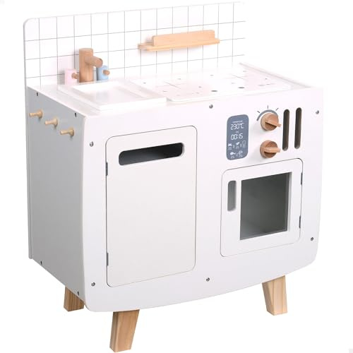 WOOMAX Cocina de Juguete de Madera para niños y niñas, Cocinita Infantil Retro, Juguetes de Madera Grande (85398)