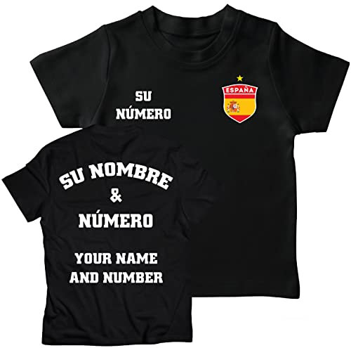 lepni.me Kinder Spanien Fußball T-Shirts | Dein Name und Deine Nummer | Fußball Europameisterschaft oder WM 2022 Geschenke (14-15 Jahre Schwarz Mehrfarben)