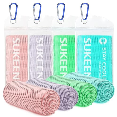 Sukeen 4 Pack Cooling Towel (40x12) for Sweat, Quick-Drying Cooling Neck Wraps, Soft Breathable Cooling Towels for Neck and Face, Chilly Gym Towels for Sport, Camping, Hiking