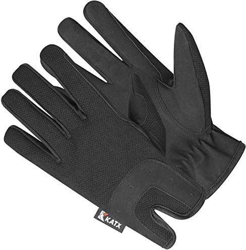 Katx Horse Riding Gloves Gents Ladies Anti Slip Synthetic Leather Stretchable Equestrian Gloves Breathable Lightweight Fabric for Horseback Biking Cycling Gardening Outdoor (Black, M)