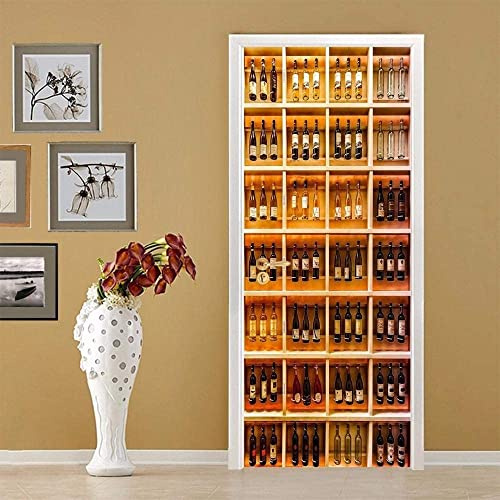 3D Türaufkleber Weinregal Weinschrank 77 X 200 Cm Türtapete Selbstklebend Türposter Fototapete Poster Tapete Pvc 3D Türaufkleber Selbstklebend Diy Türbild - Kinderzimmer Türen Kunst