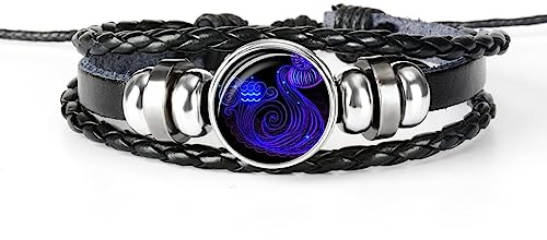 LODMLOER Bracelet Verseau 12 Constellation - Bracelet Homme Signes du Zodiaque en Cuir, Bracelets À Breloques Bélier Poissons Verseau Lion Scorpion Balance Gémeaux Bijoux, Verseau