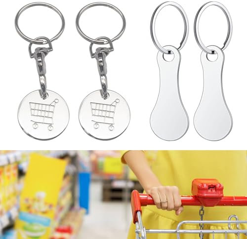 Chiavi per Carrello della Spesa,4pcs Portachiavi con Gettone Carrello Spesa,Moneta Carrello Spesa,Gettone Carrello Spesa,Sblocco Carrello Spesa per Supermercato Carrelli