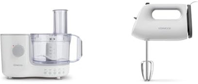 Kenwood Compact Food Processor, 1.4L Bowl, Blender, Emulsifying, Chopping Blade, Shredder Disc 400W, FP120, White & QuickMix Lite, Lightweight Hand Mixer Twin Beaters with Slow Speed Start