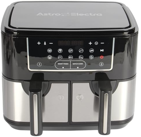 Astro Electra Dual Zone 9L Air Fryer | 2x4.5L Baskets | 10 Presets | 2600W | Touch Screen | Smart Finish | Timer | Dishwasher Safe