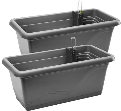 Garronda Jardinieres Exterieur Pots de Fleurs Jardinieres Exterieur Balcon Pot Fleur avec Système d'irrigation et Indicateur de Niveau d'eau GD-0073 (Anthracite, 2 Pièces, Longueur=39cm)