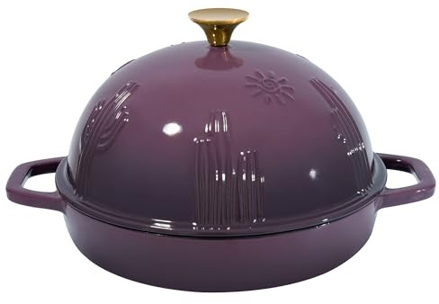 Flavehc Brödugn gjutjärn bröd holländsk ugn med Cloche-lock för bröd bakning magenta emaljerat gjutjärn bröd ugn med kupollock för surdeg, 25 cm (25 tum)
