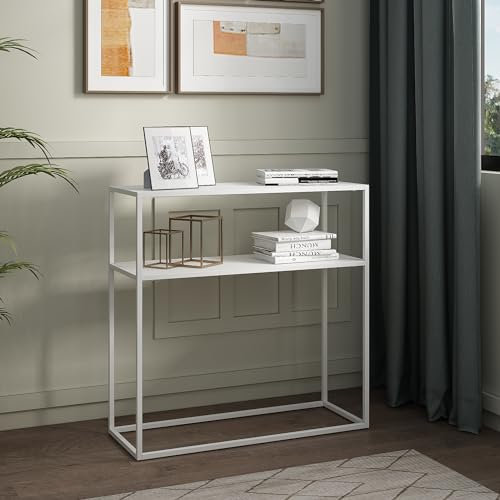 [en.casa] Konsolentisch Kuhmo Beistelltisch mit Ablage Flurtisch Schmal Standregal Ablagetisch Flurmöbel Industrial Design 80x80x30 cm für Vorzimmer, Wohnzimmer Metall Weiß