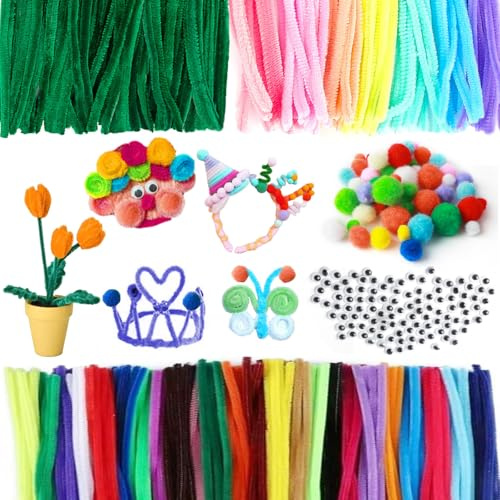 Limpiapipas Manualidades Multicolor 600PCS Limpia Pipas para Manualidades Limpiapipas Flores Limpia Pipas de Colores Limpiapipas Rojo Verde Azul Pipe Cleaner Crafts con Ojos Autoadhesivos Pompones