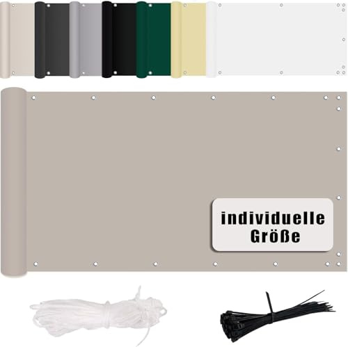 MENGH Balkon Sichtschutz Ohne Bohren Wind-und UV-Schutz, 160g/m², Mit Montagezubehör, 100% Polyester, für Balkon geländer,Terrasse & Garten - Taupe 110x1300cm