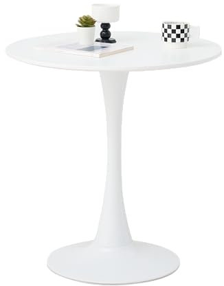 GrandCA HOME Moderner Runder Esstisch 70 cm mit Säulenfuß im Tulpendesign, Mid-Century Freizeittisch für Küche, Esszimmer und Wohnzimmer，Weiß-70