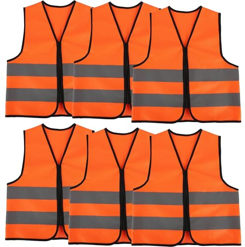 6 Pack Kids Hi Vis Vests Child High Visibility Reflective Vest Kids Traffic Construction Safety Vest with Reflective Strips for Girls Boys Outdoor Activities (Orange, XL, 13-15 years(140-160 cm))