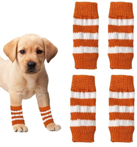 Dog Leg Warmers,4PCS Winter Soft Warm Strip Pattern Dog Leg Sleeves,Knitted Dog Elbow Protector Elastic Pet Leg Hock Protectors for Kitten Puppy Small Dogs Cats (Red, L)