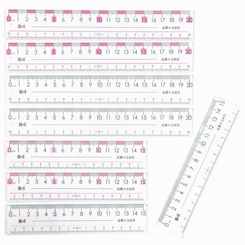 SamHeng 8 Pezzi Trasparenti Righello di Plastica con Scala Numerica Extra Large, 15cm 20cm Righelli Dritti con Linea Ondulata, Righello da Disegno Strumento di Misurazione per Studente Insegnante