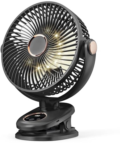 iNeibo 10000mAh Portable Clip on Fan, 90° Oscillating Fan, 8 Inch Rechargeable Battery Operated Desk Fan, Strong Airflow, 5 Speeds, Sturdy Clamp for Golf Cart Home Office Outdoor Travel (Black)