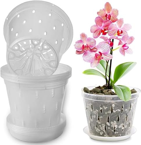 Lot De 4 Pots À Orchidées Transparents avec Trou Pots De Culture pour Orchidées Jardinière À Fentes pour Orchidées pour Bureau De Balcon Intérieur Et Extérieur (15CM)