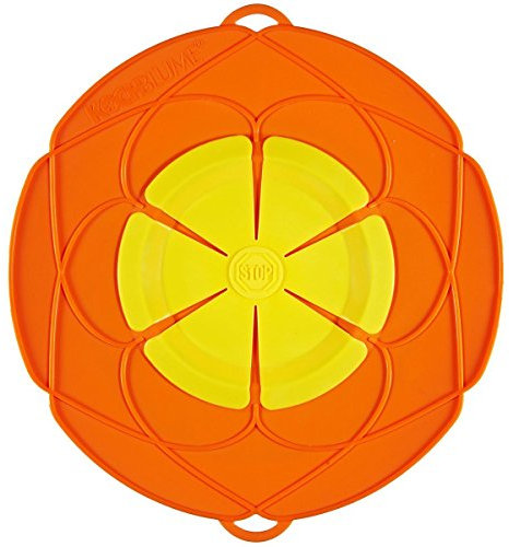 Kochblume das Original, Silikon Überkochschutz für Töpfe und Pfannen, Mikrowellen-Deckel, Spritzschutz und Dampfgar-Aufsatz | (orange, XL | Topfgröße 20-28cm)