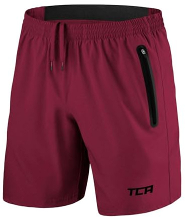 TCA Elite Tech Pantaloncini Palestra Uomo con Tasche Laterali - Pantaloncini Running Uomo - Pantaloni Corti Sportivi da Corsa e Allenamento - Abbigliamento Sportivo - Rosso, XL