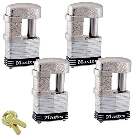 Master Lock - (4) Keyed Alike Multi Purpose Padlocks w/ 8 Keys, 37NKA-4 w/BumpStop Technology