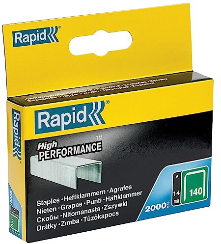 Rapid Bredtrådsklammer Av Hög Kvalitet, För Isolering, Tunn Plast, Kartong Och Mattor, Klammer Nr. 140, Benlängd 14 mm, För Häftpistoler, Galvaniserat Stål, 2000-pack (11915631)