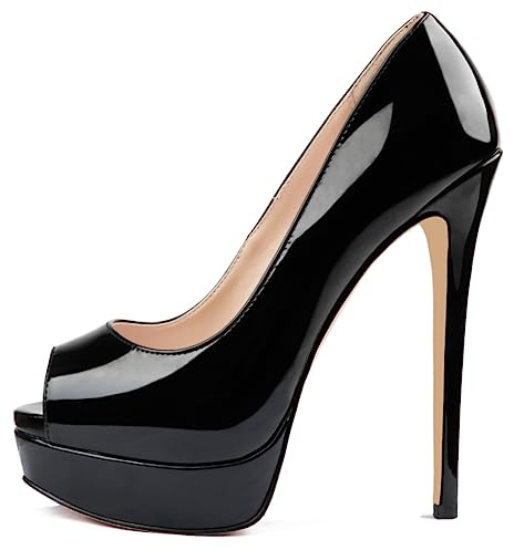 MERUMOTE Women's Platform Stiletto Heels Shoes Peep Toe Pumps 6 inch Heels for Dress Wedding Party Black 8.5US