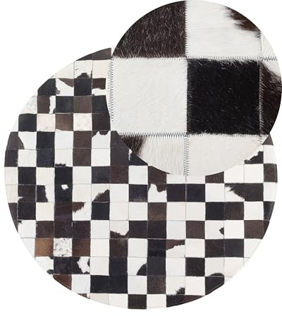 Beliani Tappeto tondo in pelle ø 140 cm bianco e nero