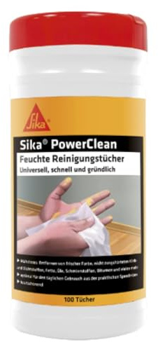 Sika – feuchte Reinigungstücher – Sika PowerClean Weiß – ideal für die Werkstatt – saubere Hände ohne Waschen – Spenderbox mit 100 Tüchern