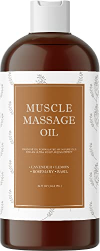 Sore Muscle Massage Oil for Body - Relaxing Therapy With Lavender and Rosemary Oils for Muscle Relief - Gentle Warming for Pro or Home Use (16oz)
