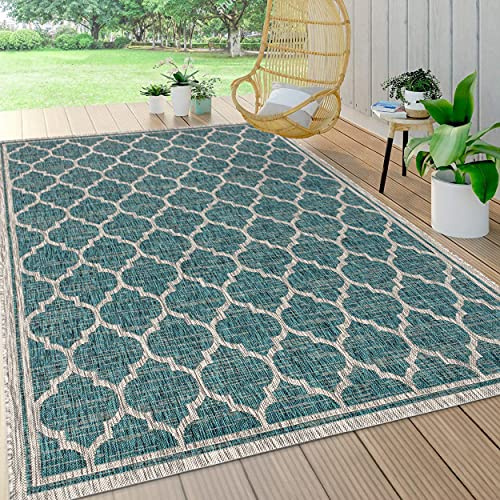 JONATHAN Y SMB109E-8 Trebol Alfombra Exterior Interior Textura Tejido Celosía Marroquí, Bohemia Moderna, Fácil de Limpiar, Habitación, Cocina, 240 cm x 300 cm Cerceta/Gris