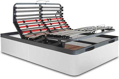 VentadeColchones - Canapé Articulado Abatible de Gran Capacidad con Mando Inalámbrico + App Móvil, Polipiel Blanco, Medida 150 x 190 cm