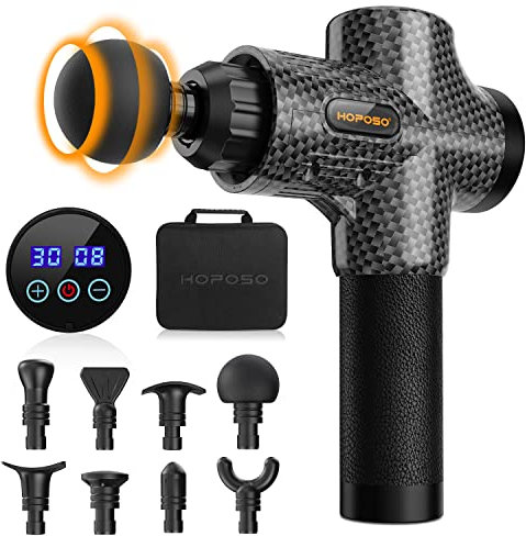 Pistola de Masaje Muscular, Eléctrica Masajeador de Músculos de Tejido Profundo Hasta 4800 RPM, 30 Velocidades, 8 Cabezales, Pantalla LCD Táctil, Carga Tipo C(Negro Carbón)