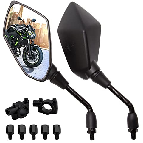 DREAMIZER Motorcykel bakspeglar 8 mm 10 mm, motorcykel sidospeglar med 22 mm styrklämma för Street Bike ATV Quad Cruiser Bike