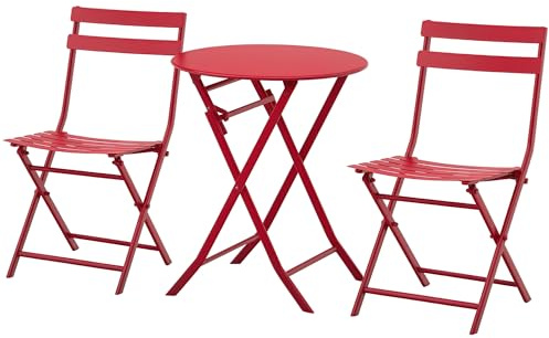 Outsunny Mobili da giardino bistrot pieghevoli - tavolo rotondo Ø 60 cm con 2 sedie pieghevoli - metallo verniciato a polvere rosso