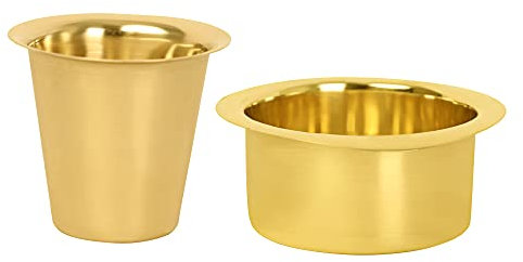 WONDERLIST HANDICRAFTS Wonderlist handicrafts Special South Indian Coffee Brass Filter Handmade Tumbler Cup Combo 1 Cup Tray Serving Set (PLAIN), 5 inches