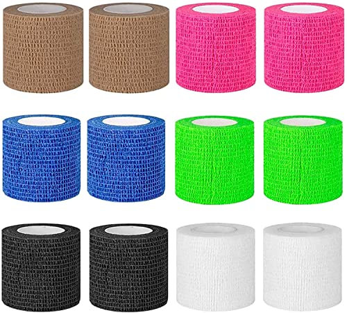 12 Rollen 5 CM Selbstklebender Verband,YOLAISI Elastischer Selbsthaftende Cohesive Bandage, Farb Haftbandage Fixierbinde Selbstklebend für Hand, Zehen und Füße, Fingerpflaster