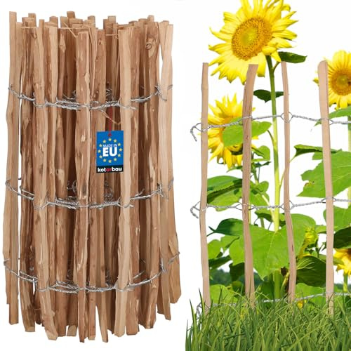 KOTARBAU® Valla de estacas de madera, 0,7 m x 5 m, Madera de avellano natural, Vallado enrollable, Valla de listones de madera unida con alambre, Valla para crear una barrera en jardín