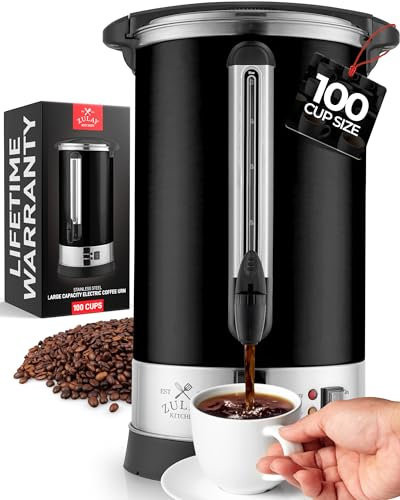Zulay Commercial Grade 100 Cup Coffee Maker Hot Water Urn - Large Percolator Pot Dispenser With Double-Wall Stainless Steel, Quick Brew, Stays Hot for Tea & Beverage at Events & Catering - Black