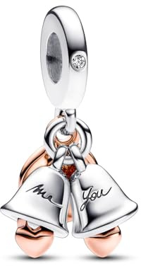 PANDORA Moments Bicolor Hochzeitsglocken Doppelter Charm-Anhänger mit rosevergoldeter Metalllegierung Moments Collection, kompatibel Moments Armbändern, 782592C01