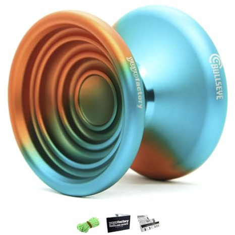 YoyoFactory Bullseye Yo-Yo - Naranja/Turquesa (Trucos de DNA, Yoyo de Metal, Cuerda, rodamiento de Bolas e Instrucciones Incluidas)