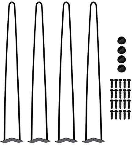 Jopassy 4er Set Haarnadel Tischbein Hairpin Legs, DIY Tischbeine mit Bodenschoner und Schrauben, Schwarz Haarnadelbeine aus Stahl 72cm 2-Stange Möbelfüße für Stühle, Schrank und Sofa